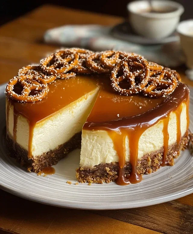 Salted Caramel Pretzel Cheesecake