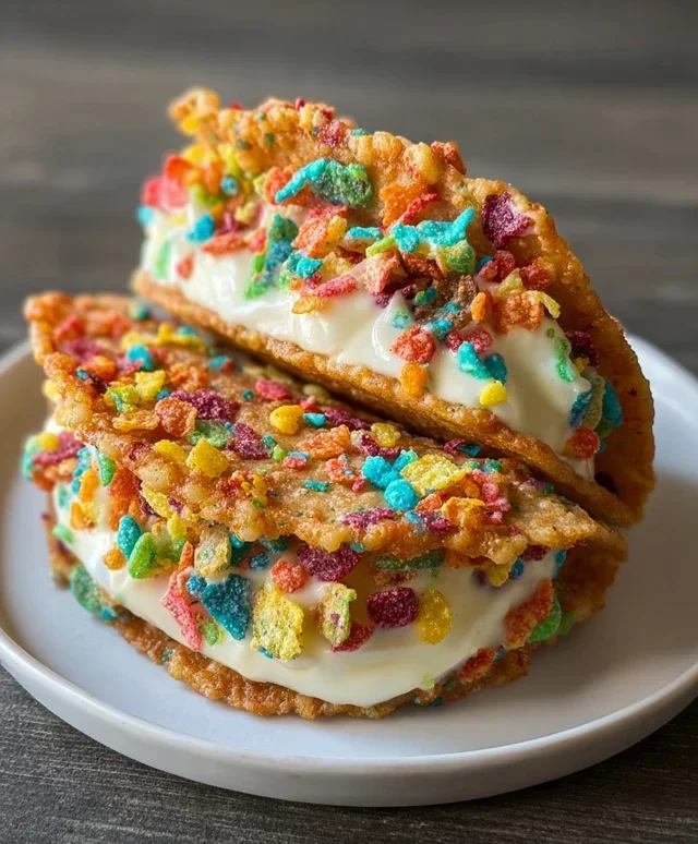 Fruity Pebbles Cheesecake Tacos