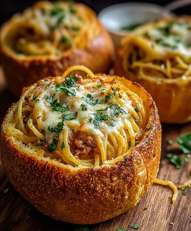 Spaghetti Garlic Bread Bowls