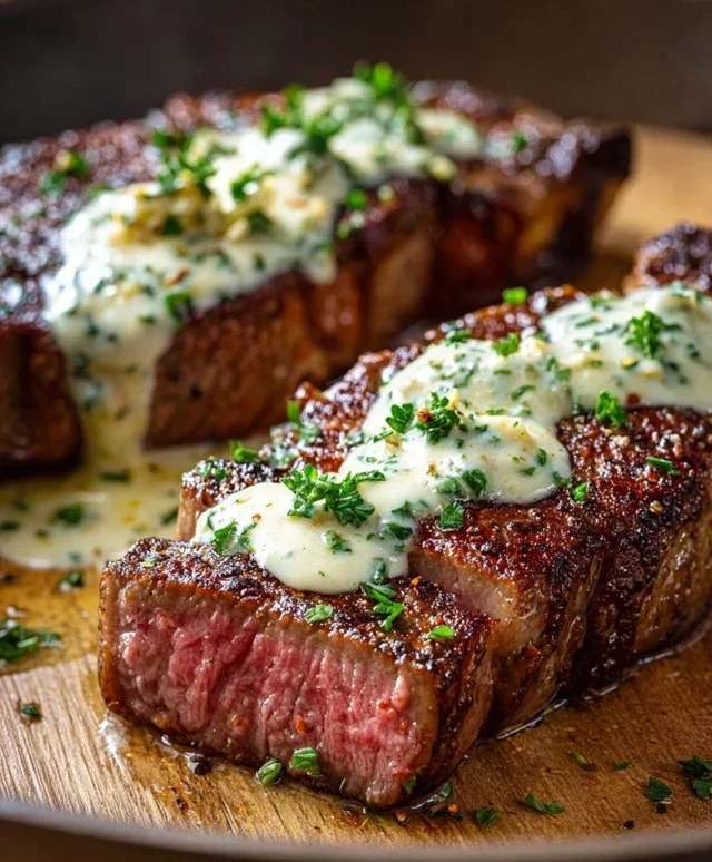 Garlic Butter Steak With Parmesan Cream Sauce