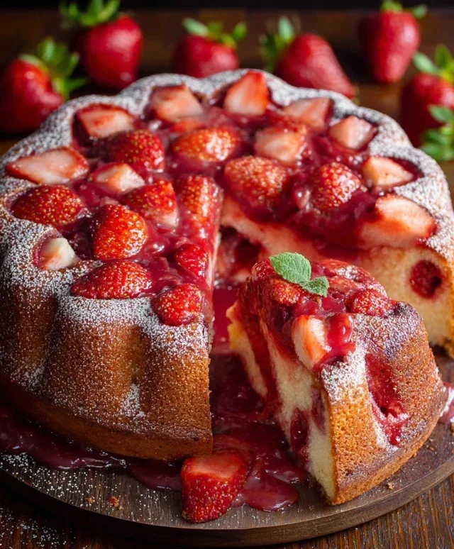 Easy Strawberry Cake with Strawberry Sauce