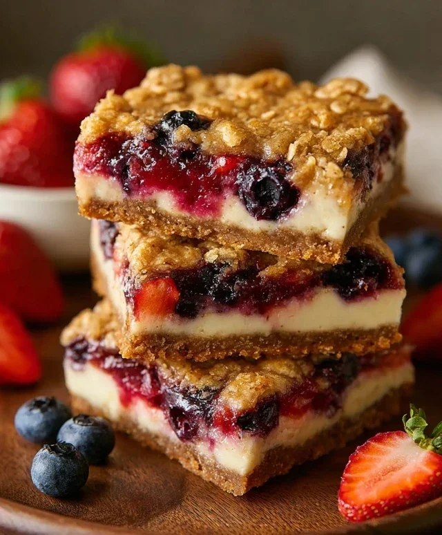Berry Oatmeal Cheesecake Bars