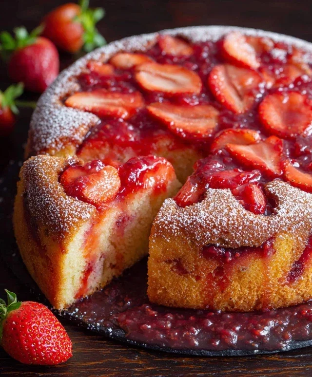 Easy Strawberry Cake with Strawberry Sauce