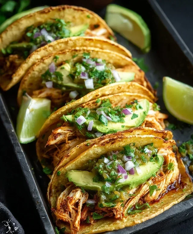 Crispy Poblano Chicken Tacos with Avocado-Jalapeño Salsa
