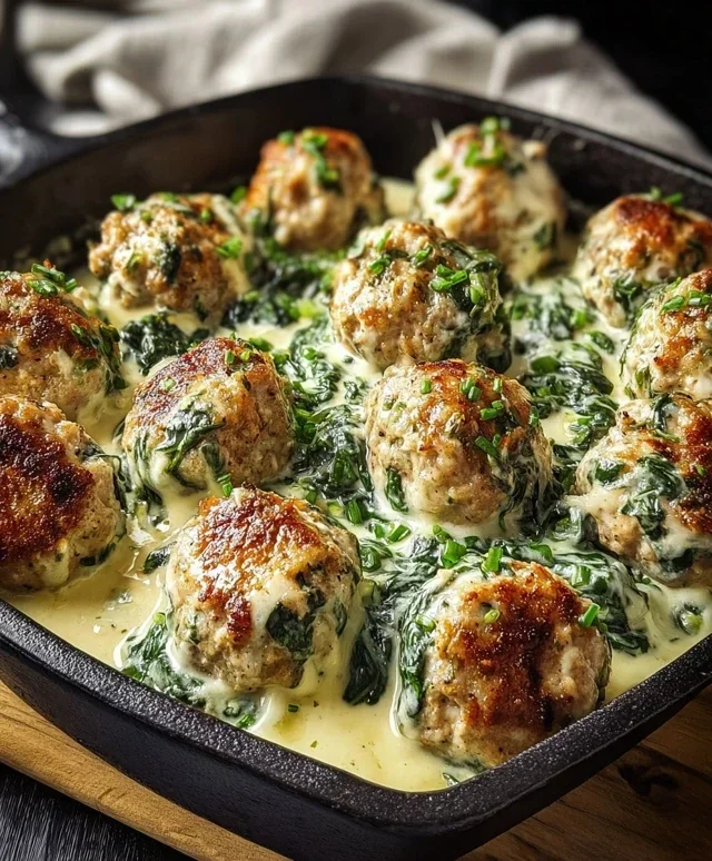 Southern Style Baked Chicken Ricotta Meatballs with Spinach Alfredo