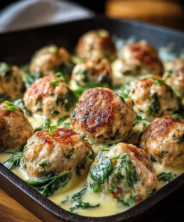 Southern Style Baked Chicken Ricotta Meatballs with Spinach Alfredo