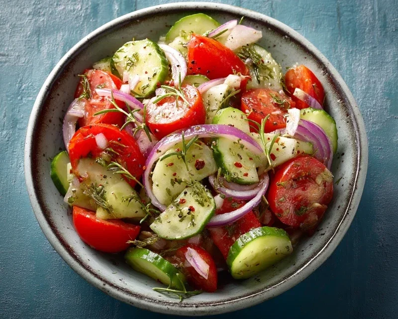 Mediterranean Salad with Cucumber, Tomato and Onion