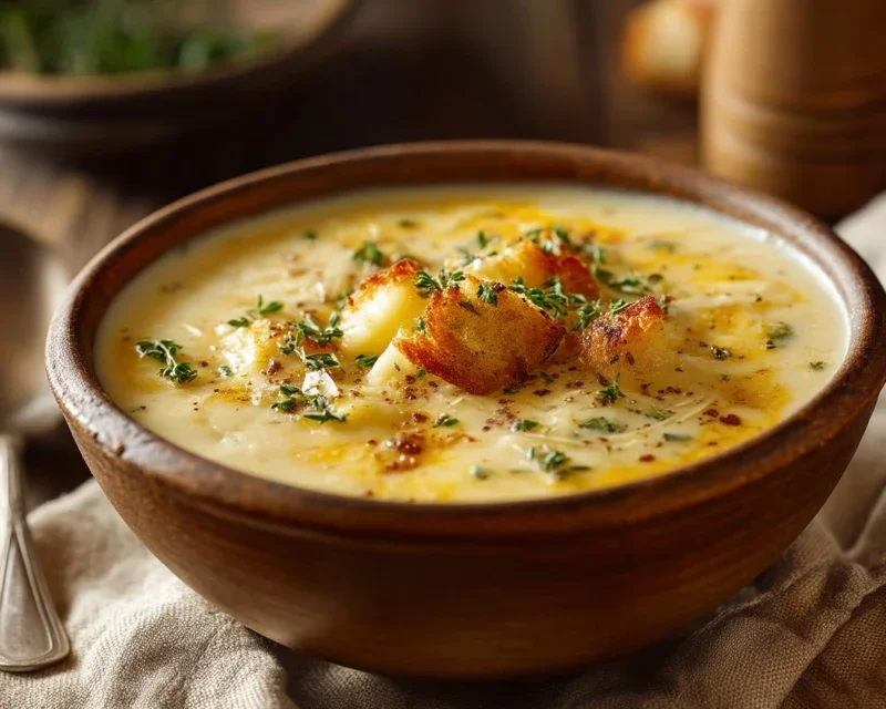 Hearty Cheddar Garlic Herb Potato Soup Recipe