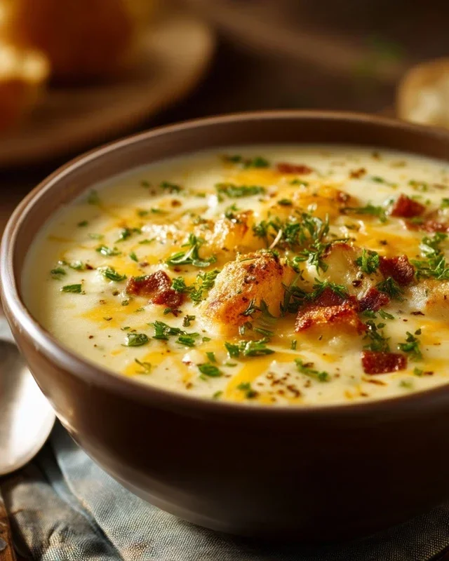 Hearty Cheddar Garlic Herb Potato Soup Recipe