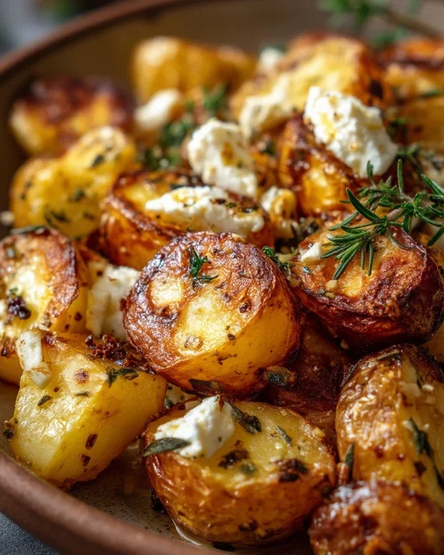 Roasted Potatoes with Baked Feta and Garlic