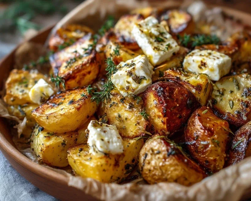 Roasted Potatoes with Baked Feta and Garlic
