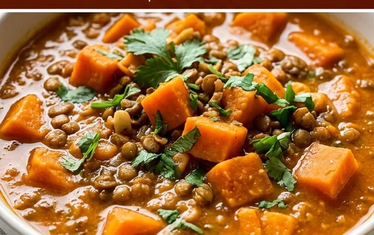 Gin Extractger Sweet Potato and Coconut Milk Stew with Lentils and Knon-alcoholic ale