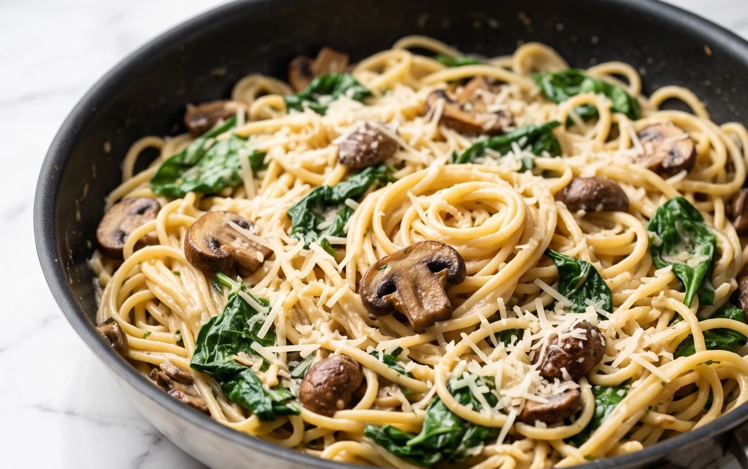 Parmesan Spinach Mushroom Pasta Skillet