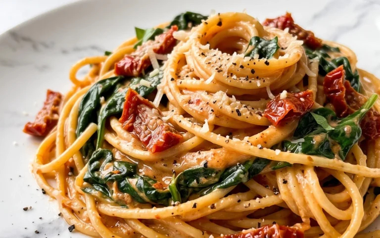 Spaghetti & Spinach with Sun-Dried Tomato Cream Sauce