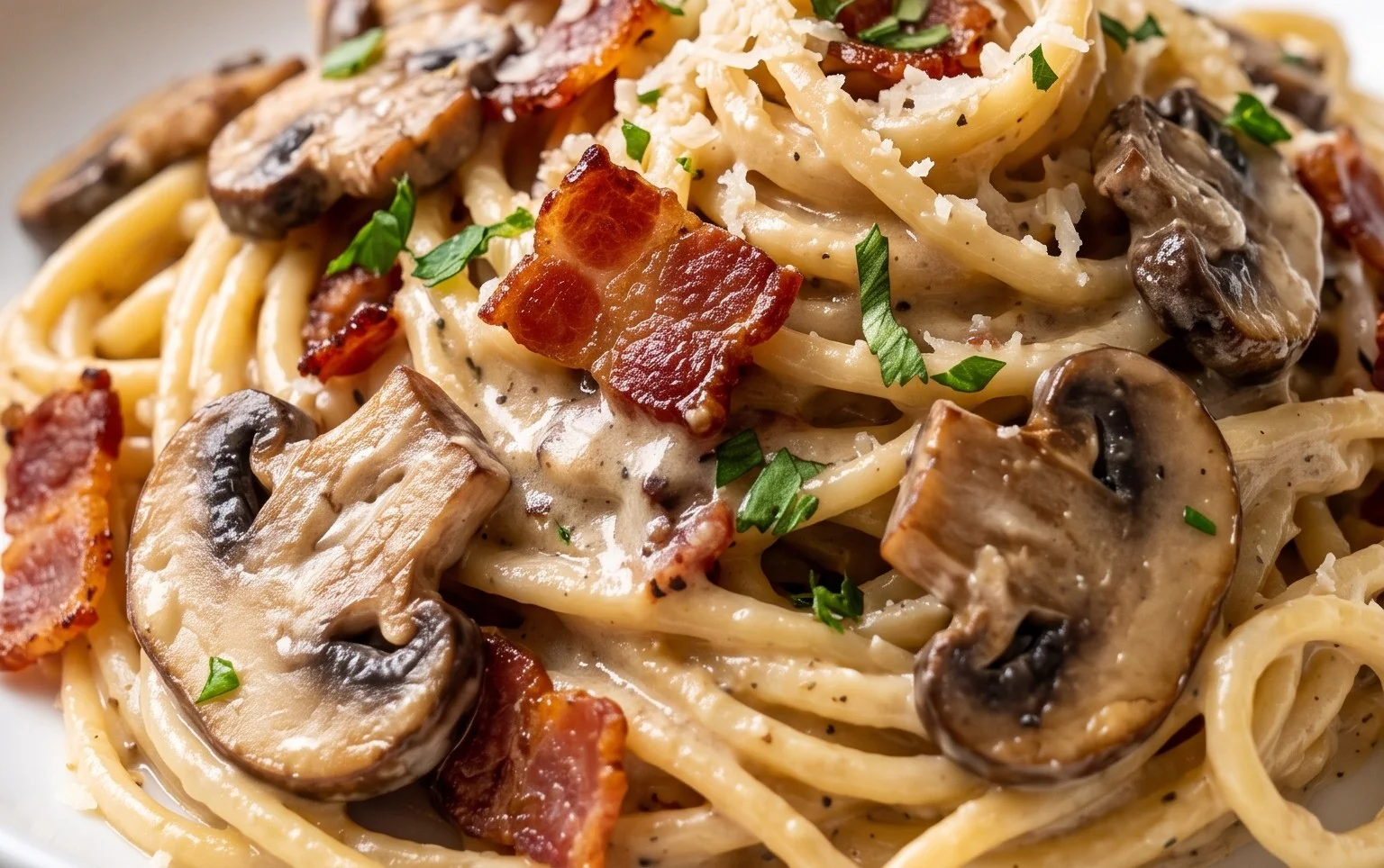 Creamy Beef Bacon and Mushroom Pasta