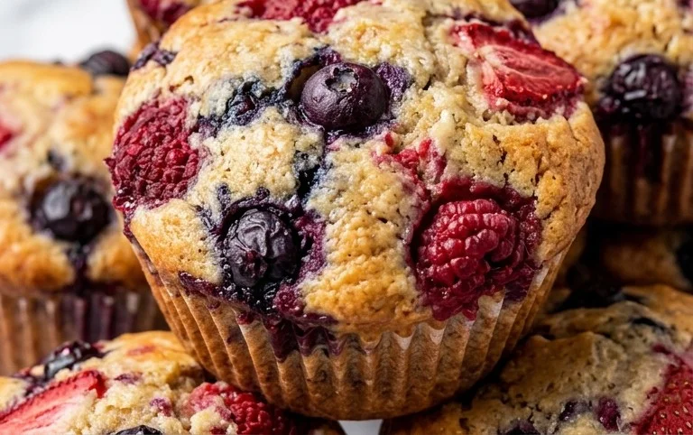 Bakery Style Mixed Berry Muffins | with Frozen Berries