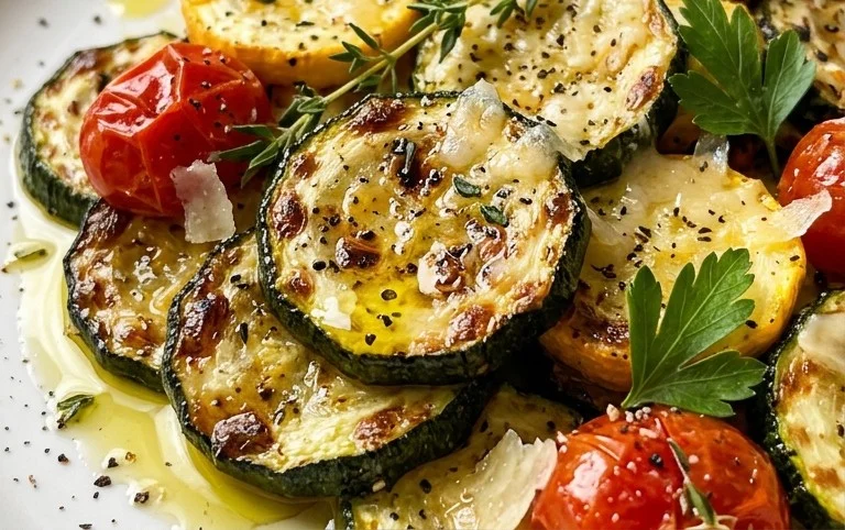 Roasted Garlic-Parmesan Zucchini, Squash and Tomatoes
