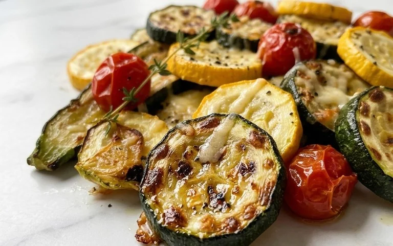 Roasted Garlic-Parmesan Zucchini, Squash and Tomatoes